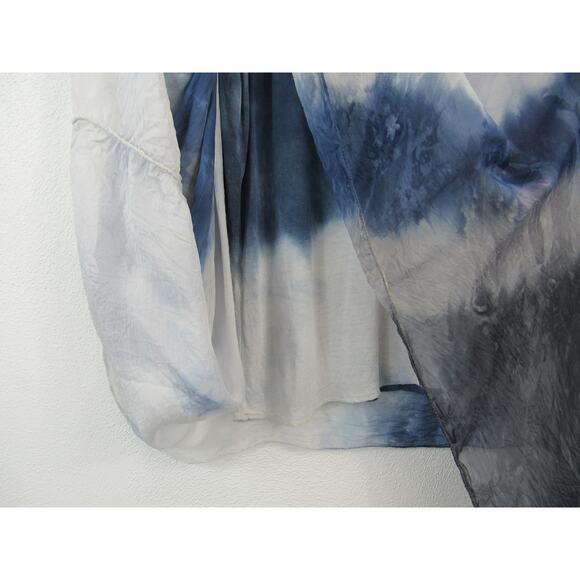 Made in Italy One Size Blue Grey White Italian Silk Tie-Dye Top Butterfly Flowy - Picture 5 of 6